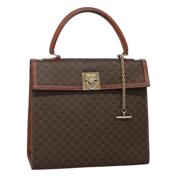 CELINE Macadam Canvas Hand Bag PVC Brown Gold Auth 115116 - Picture 1 of 16
